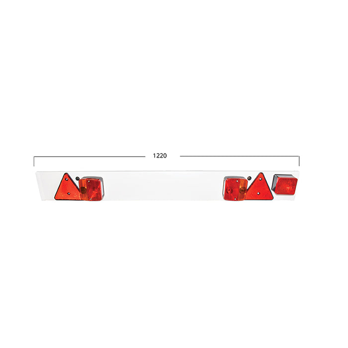 Gancio di traino 1220 mm, 2 lampade, 1 fendinebbia, 2 triangoli riflettenti, cavo da 6 m e presa da 12 V a 7 pin