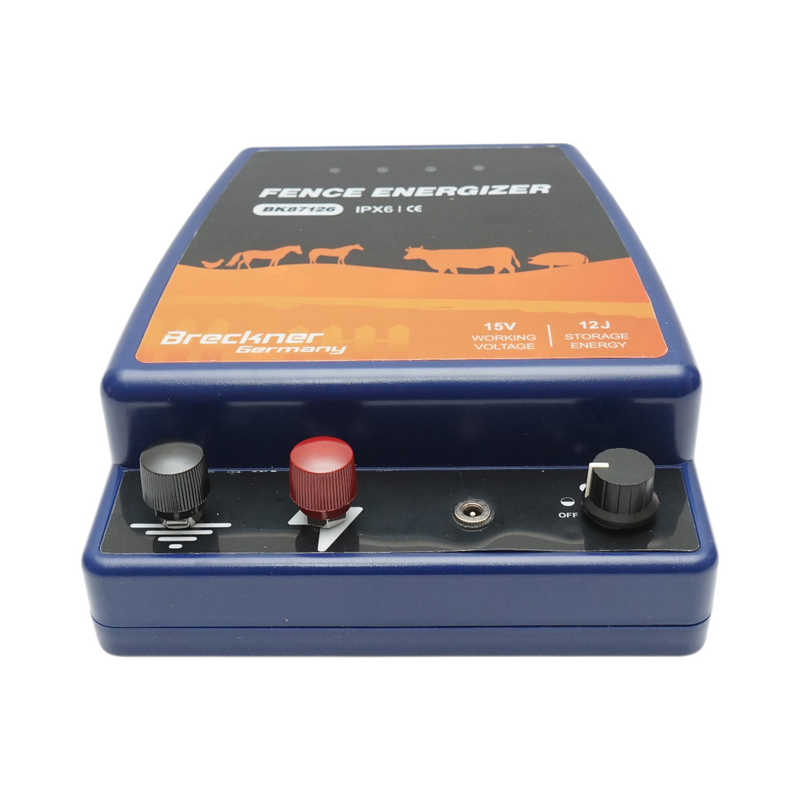 Elettrificatore per recinti elettrici da 12 Joule, 12V/220V, portata 80 km, grado di protezione IPX6 Breckner Germany