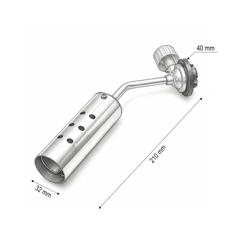 Testina per cannello a gas, accensione manuale, rotazione a 360°, potenza termica di 3600 kcal, fiamma regolabile fino a 1300°C (Canon Torch)