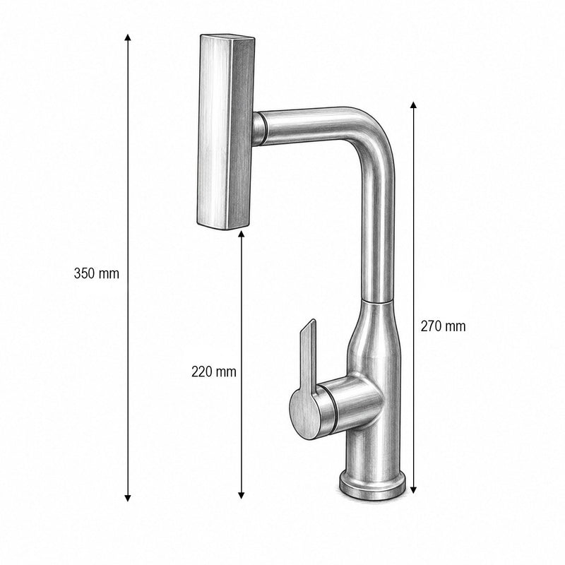 Rubinetto per lavello cucina con getto a cascata, 4 modalità di flusso, bocca girevole a 360°, comando monocomando, finitura cromata lucida, lega di zinco, tubi flessibili inclusi.