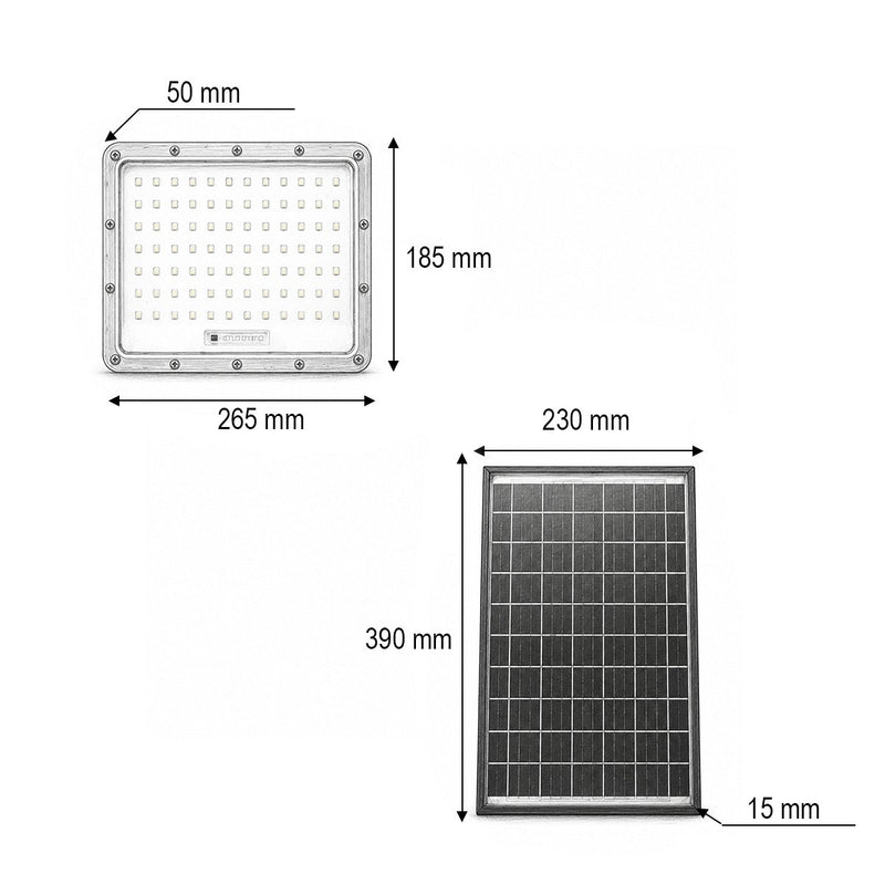 Faretto LED da 300 W, 6500 K, con pannello solare bifacciale da 30 W, batteria LiFePO4 da 15.000 mAh e telecomando (IP66) Breckner Germany
