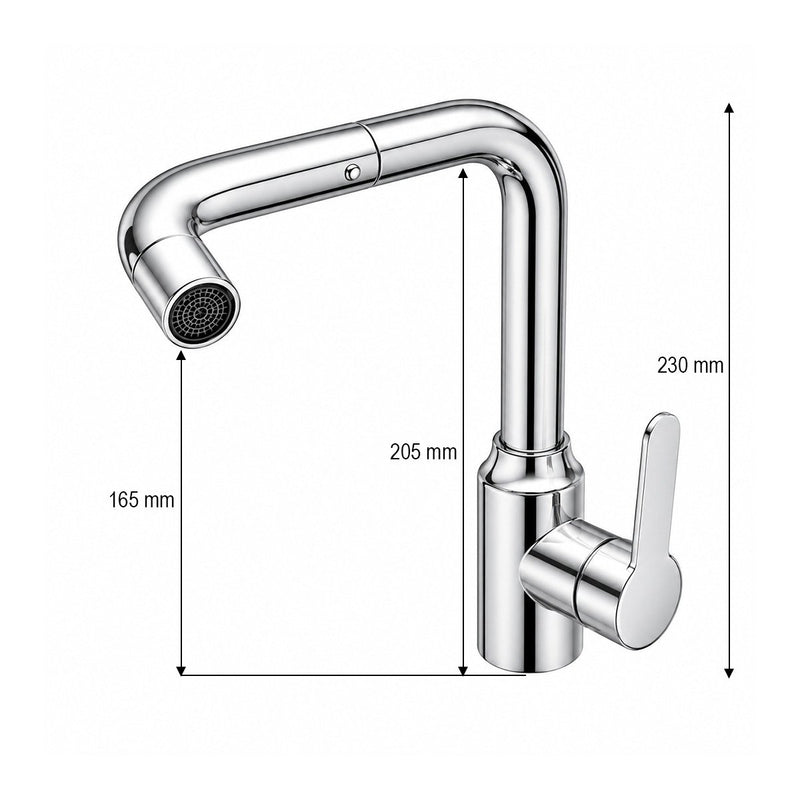 Miscelatore per lavello cucina con canna a U girevole a 360°, monocomando, finitura cromata lucida, acciaio inox, flessibili inclusi