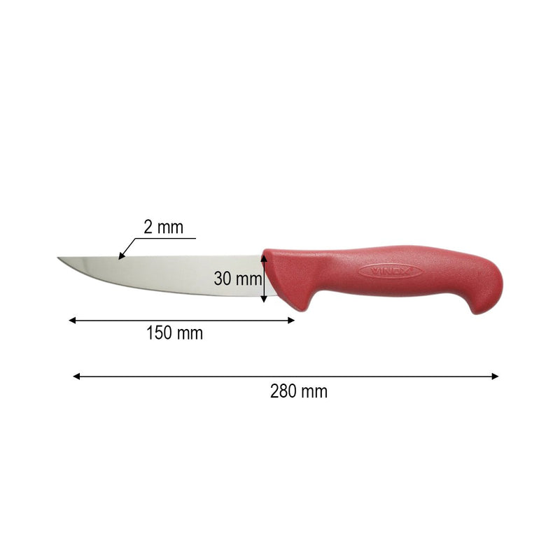 Coltello professionale da macelleria e macellazione da 15 cm, lama in acciaio 5Cr15MoV, manico in nylon rosso. Breckner Germany