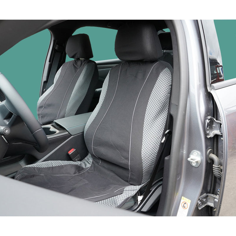 Set coprisedili universali per auto nero-grigio, materiale tessile 8 pezzi