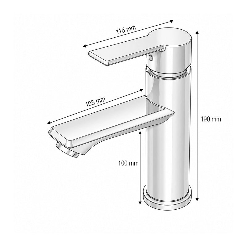 Miscelatore alto e rotondo per lavabo, monocomando, finitura cromata lucida, acciaio inossidabile, flessibili inclusi