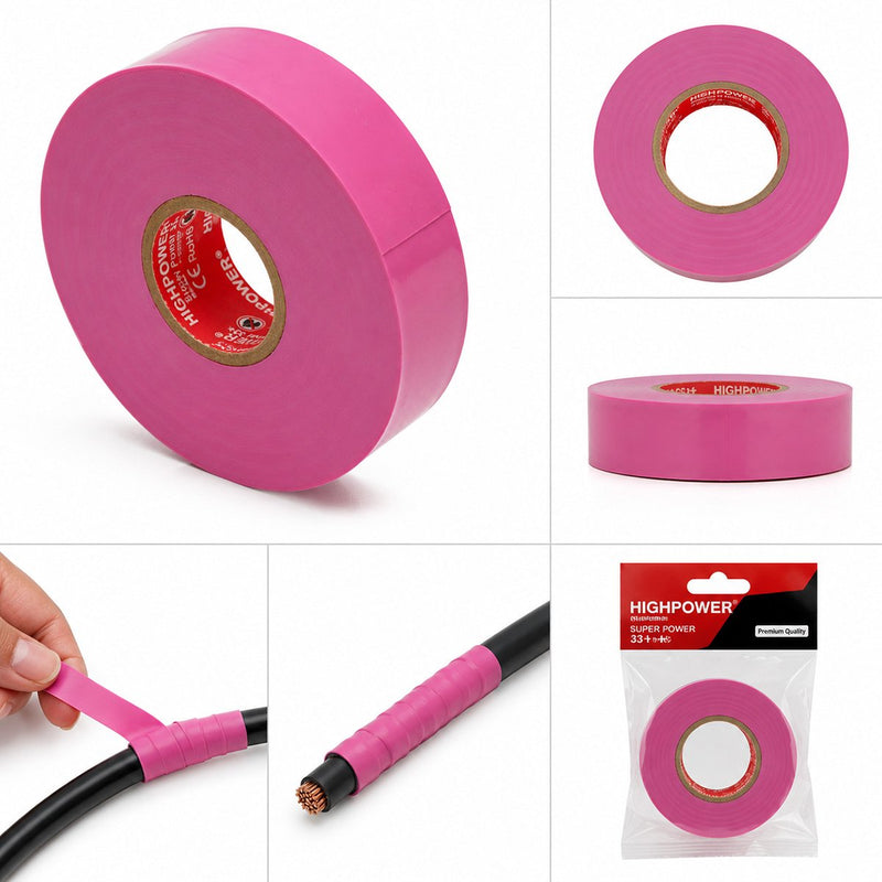 Nastro isolante in vinile rosa 19 mm x 20 m Premium Super Power 33+ HighPower