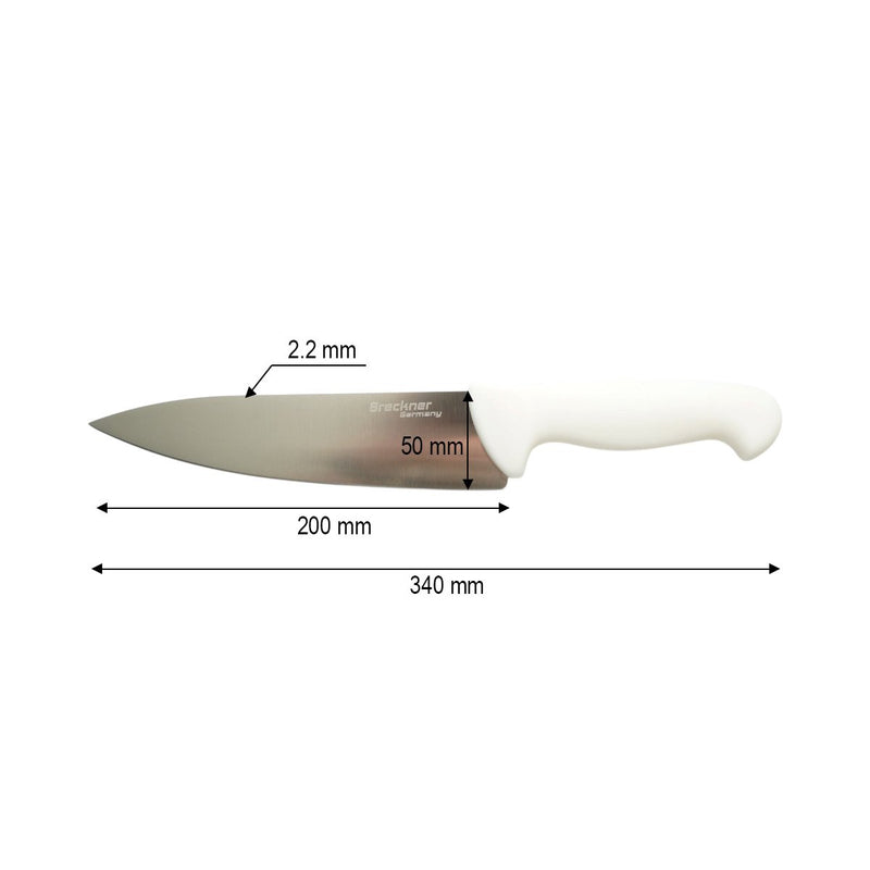 Coltello da chef professionale da 20 cm, lama in acciaio 5Cr15MoV, manico in PP bianco Breckner Germany