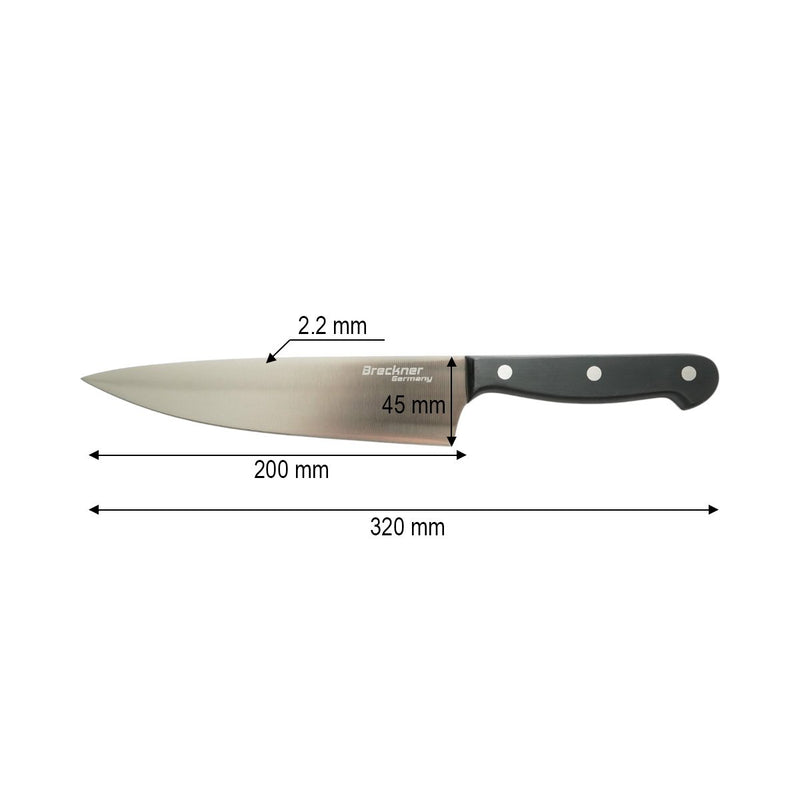 Coltello da chef professionale da 20 cm, lama in acciaio 5Cr15MoV, manico in POM nero Breckner Germany