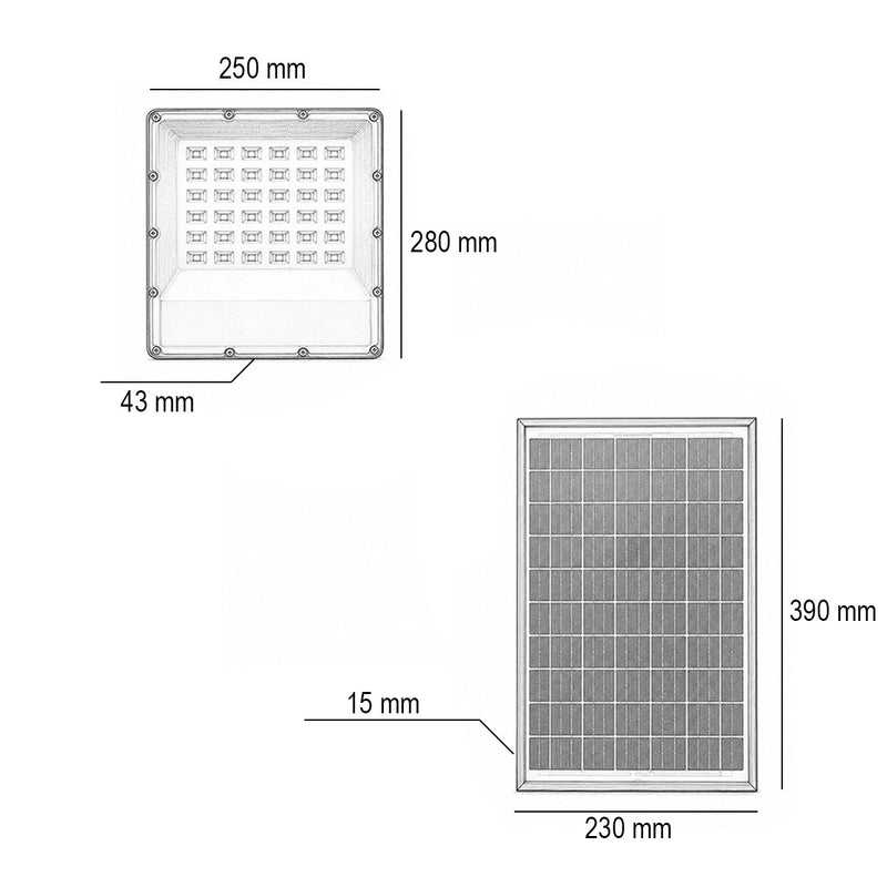 Faretto LED da 300 W, 6500 K, con pannello solare bifacciale da 30 W, batteria LiFePO4 da 15.000 mAh e telecomando (IP66) Breckner Germany