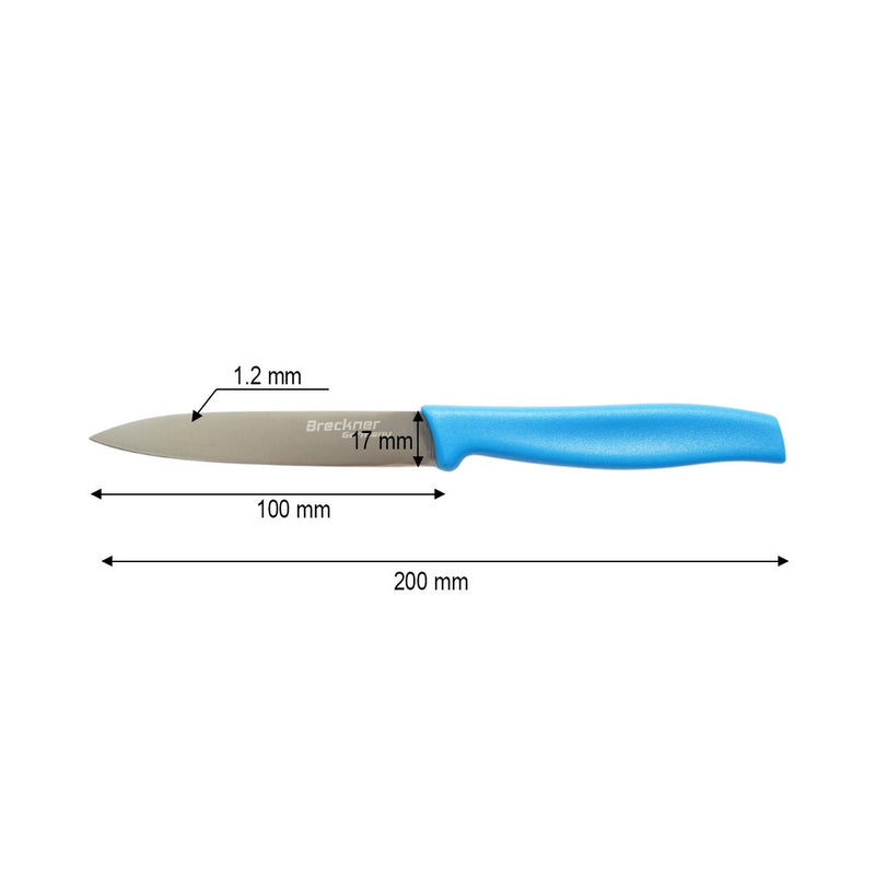 Coltello da pelatura 10 cm, lama in acciaio 5Cr15MoV, manico in PP blu. Breckner Germany