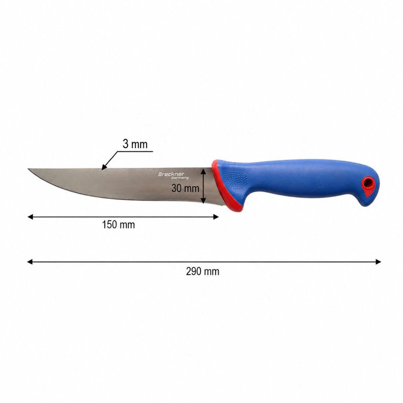 Coltello professionale per disosso da 15 cm, lama in acciaio 5Cr15MoV, manico in nylon blu e rosso. Breckner Germany