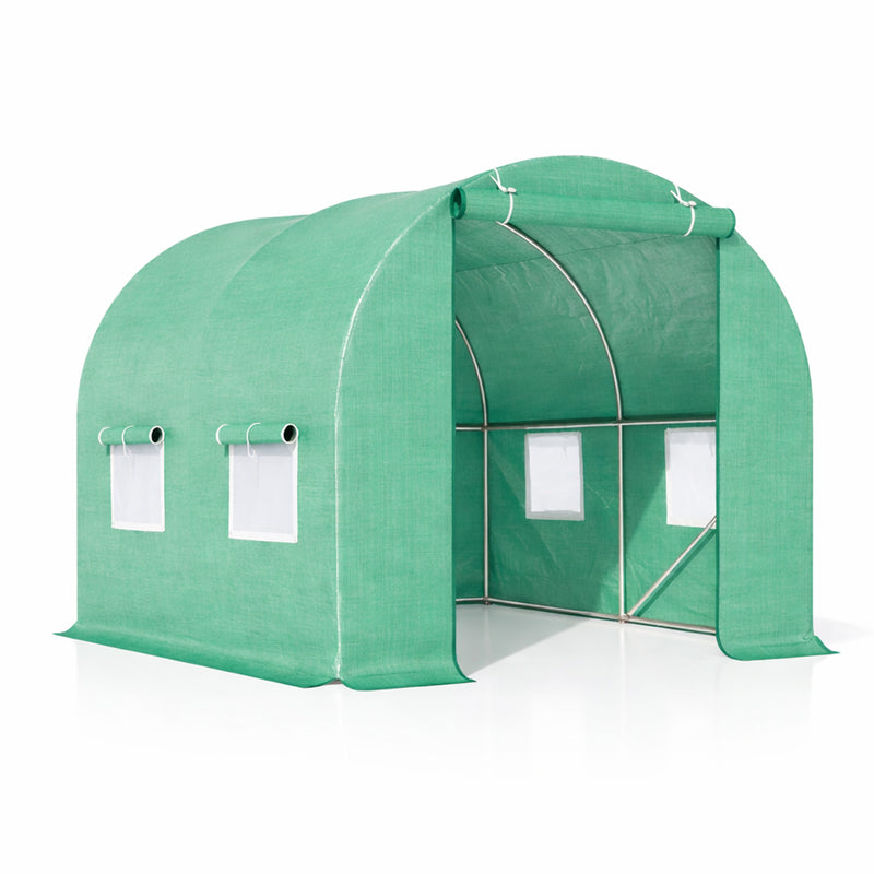 Serra da giardino 200×200×200 cm, telo verde in PE con rete 140 g/m² anti-UV, 1 porta, 4 finestre, tubo in acciaio zincato 19 mm THOR