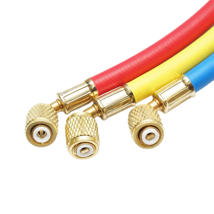 Set tubi 90 cm 3 colori per ricarica freon R12, R22, R134a, 404, 502