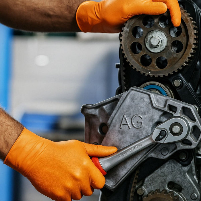 Guanti in nitrile arancioni senza polvere con texture di presa a diamante, taglia M, 50 pezzi/scatola