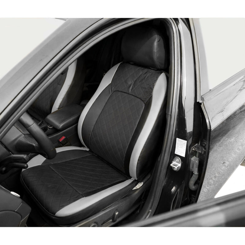 Set coprisedili auto universali Diamond nero-grigio, pelle ecologica trapuntata 9 pezzi