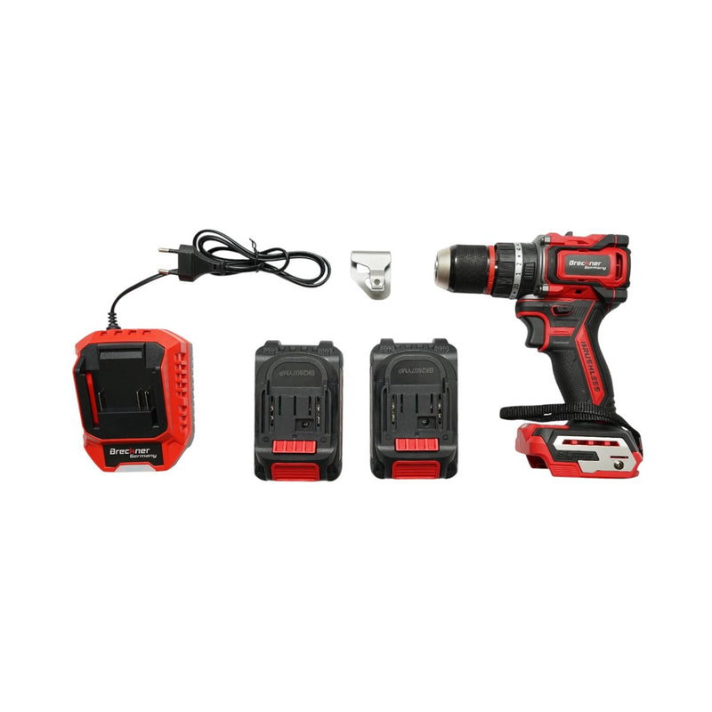 Trapano avvitatore a percussione a batteria da 500 W, due batterie agli ioni di litio da 21 V e 1,5 Ah, LED, motore brushless, coppia di 50 Nm, mandrino da 13 mm, 0-500/1600 giri/min