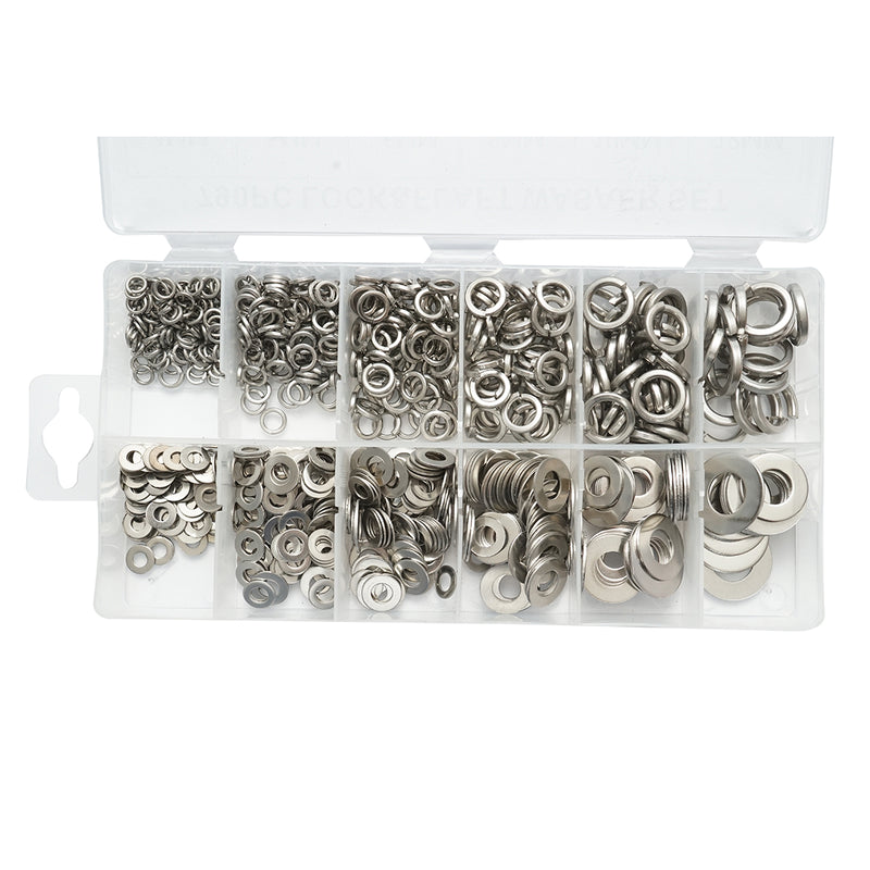 Set di rondelle piane e elastiche, 4–12 mm, 790 pezzi