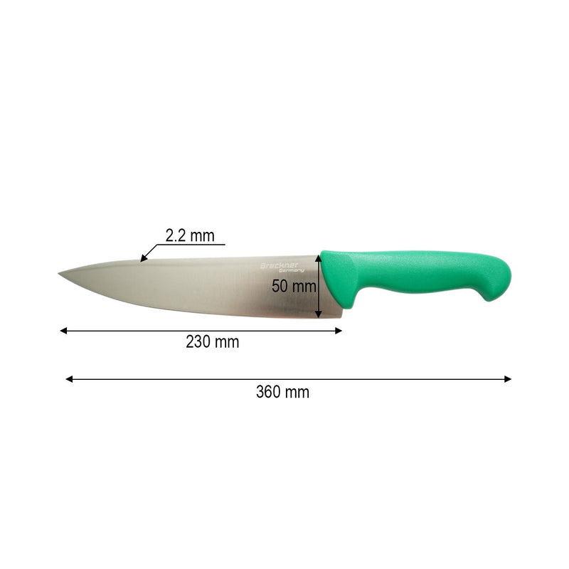 Coltello da chef professionale da 23 cm, lama in acciaio 5Cr15MoV, manico in PP verde Breckner Germany