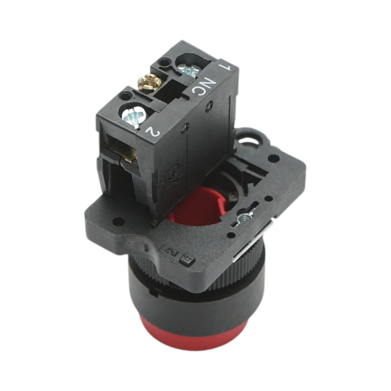 Pulsante di arresto (STOP) rosso convesso, ritorno a molla, 1NC, 400 V/10 A LAY5 Breckner Germany