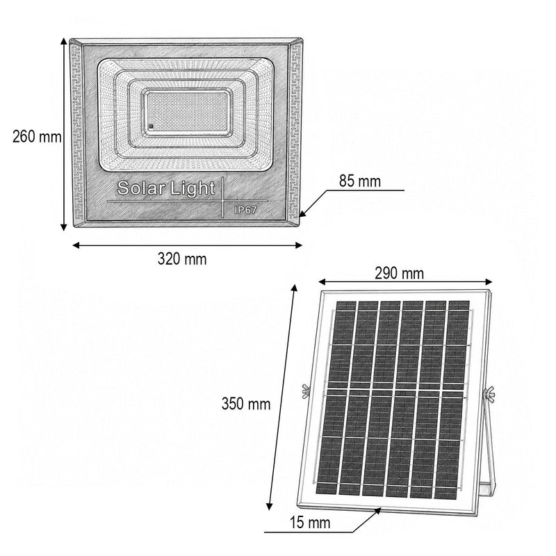 Faro LED da 200 W, 6500 K, con pannello solare da 12 W, batteria LiFePO4 da 8000 mAh e telecomando (IP67) Breckner Germany