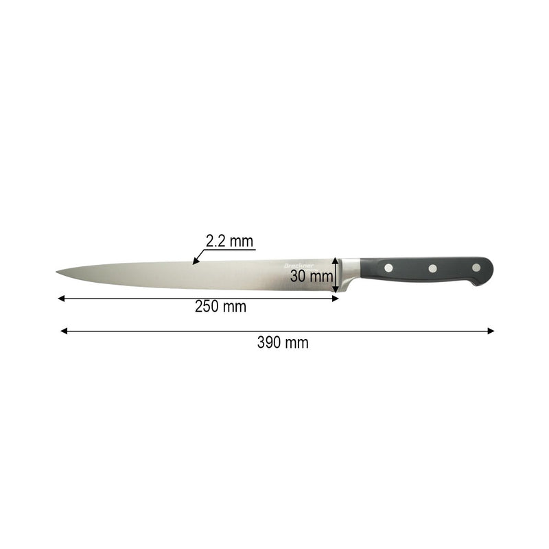Coltello professionale per affettare da 25 cm, lama in acciaio 5Cr15MoV, manico in ABS nero Breckner Germany