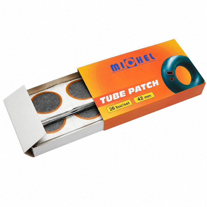 Set di 26 toppe rotonde per vulcanizzazione (42 mm) + 1 tubetto di adesivo (20 ml) per camere d'aria