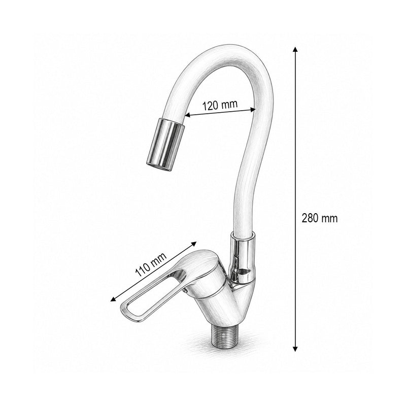 Miscelatore per lavello cucina con canna flessibile, monocomando, finitura cromo lucido e bianco, flessibili inclusi Breckner Germany