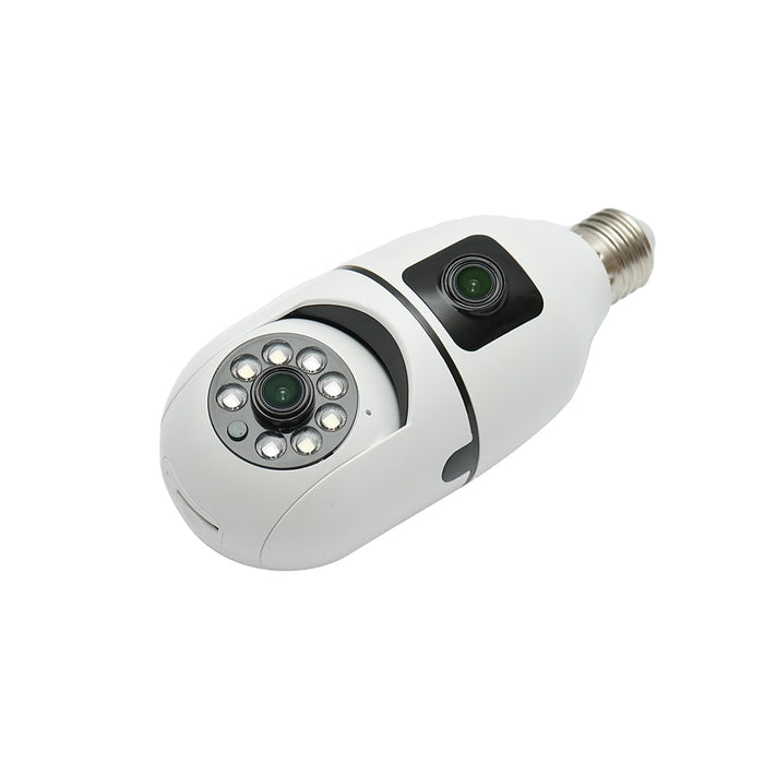 Telecamera di videosorveglianza con 2 lenti PTZ smart-bulb, WIFI 2.4G 1080P FHD 2MP, lampadina E27 con sensori di movimento, visione notturna e applicazione V380 Pro