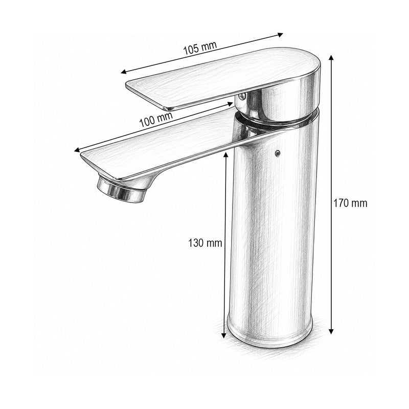 Miscelatore alto e rotondo per lavabo, monocomando, finitura cromata lucida, in lega di zinco, flessibili inclusi