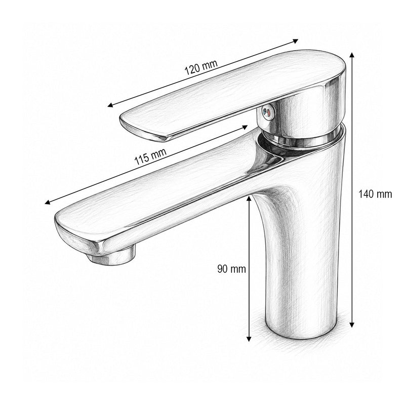 Miscelatore lavabo bagno di forma rotonda, monocomando, finitura cromo lucido, acciaio inox, flessibili inclusi