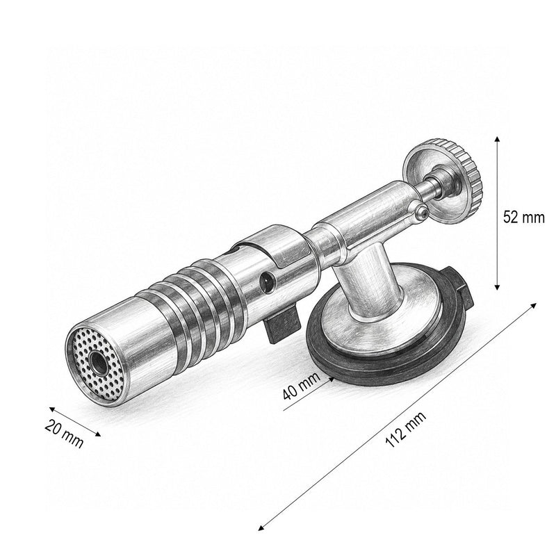 Testina per cannello a gas FlameGun per bombolette spray, accensione manuale, fiamma regolabile a 1300°C.