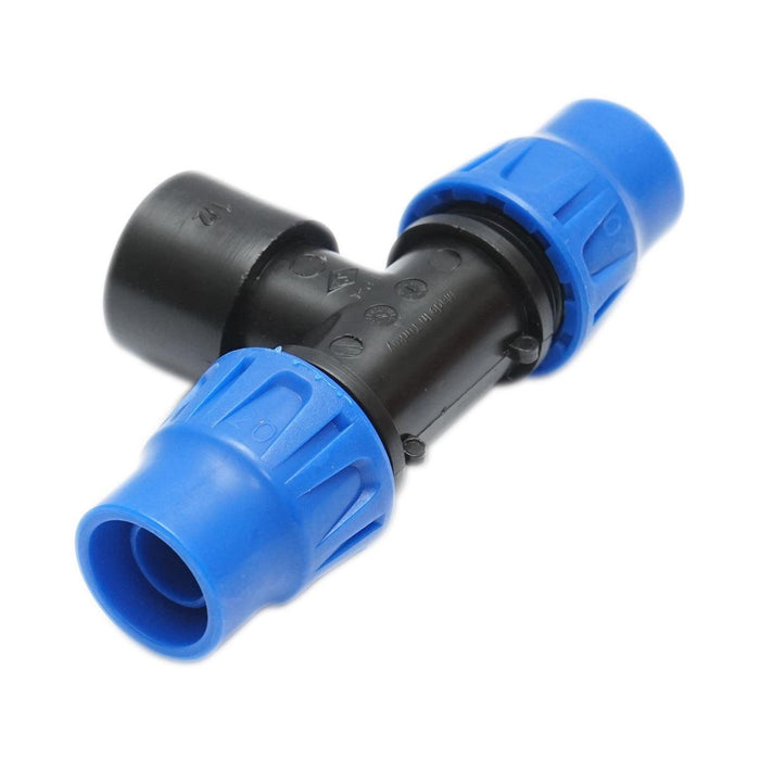 Giunto a ''T'' per Sistema di irrigazione a Goccia PN6-20mm X 1/2" X 20mm. Giunto a Compressione per nastro irrigazione a Goccia