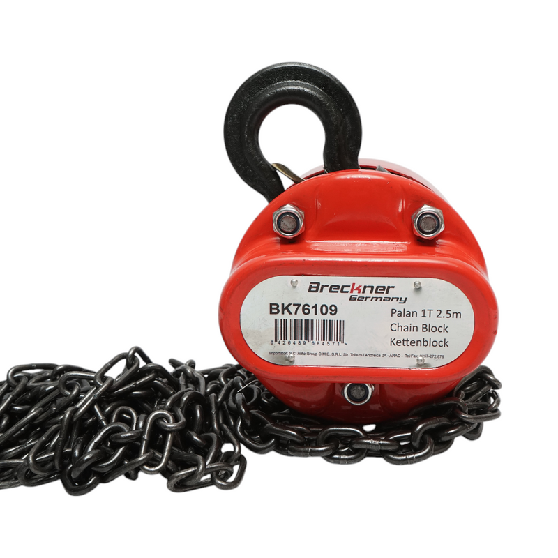Paranco manuale a catena da 2,5 m, carico massimo 1000 kg, gancio di sicurezza Breckner Germany