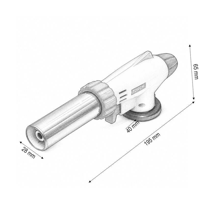 Testina per cannello a gas Master Torch, rotazione a 360 gradi, accensione piezoelettrica, fiamma regolabile fino a 1300°C.
