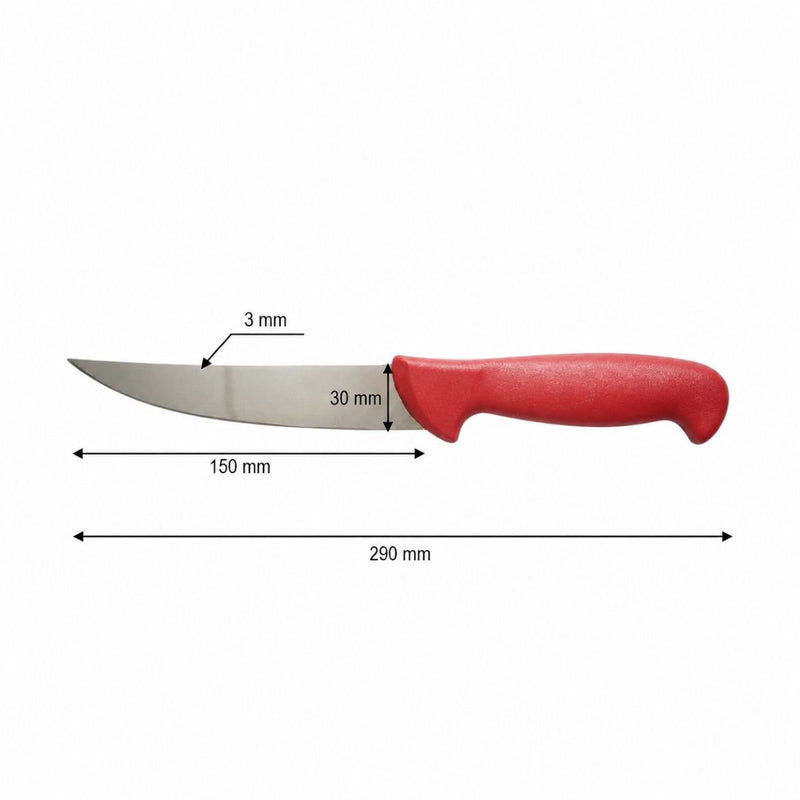 Coltello professionale da macelleria e macellazione da 15 cm, lama in acciaio 5Cr15MoV, manico in nylon rosso. Breckner Germany