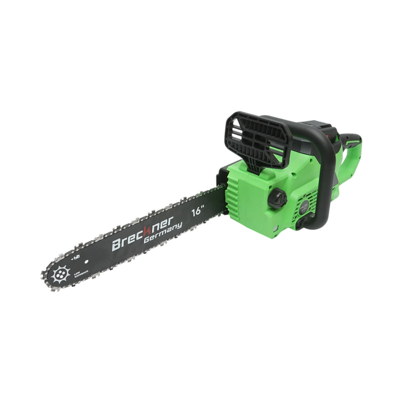Motosega elettrica professionale con due batterie agli ioni di litio da 40 V e 4 Ah, display digitale a LED e barra da 16 pollici (400 mm). Breckner Germany