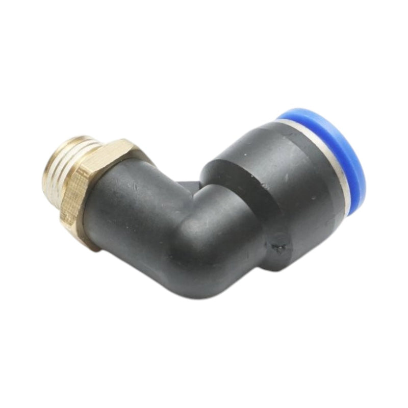Raccordo a gomito a innesto rapido in plastica da 12 mm con filetto maschio in ottone da 1/4"