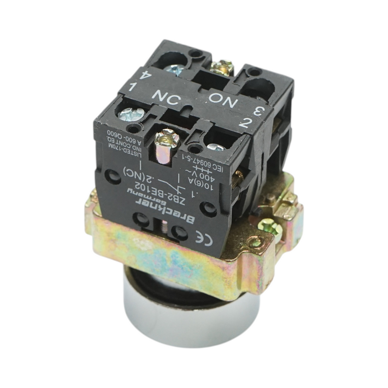 Pulsante in metallo rosso con ritorno 1NO+1NC, 400V/10A, LAY5 Breckner Germany