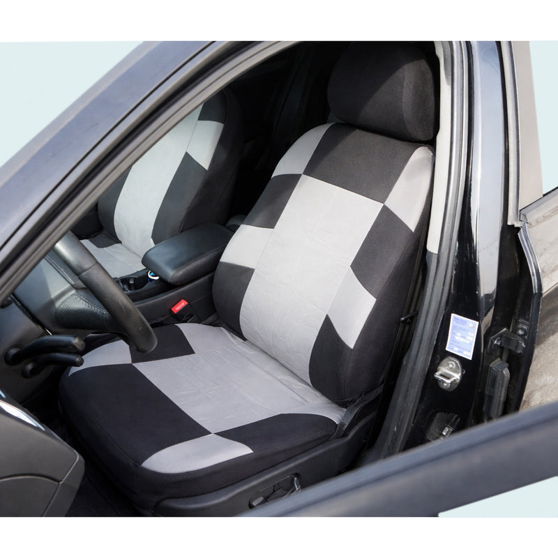 Set coprisedili auto universali nero-grigio, materiale tessile 9 pezzi