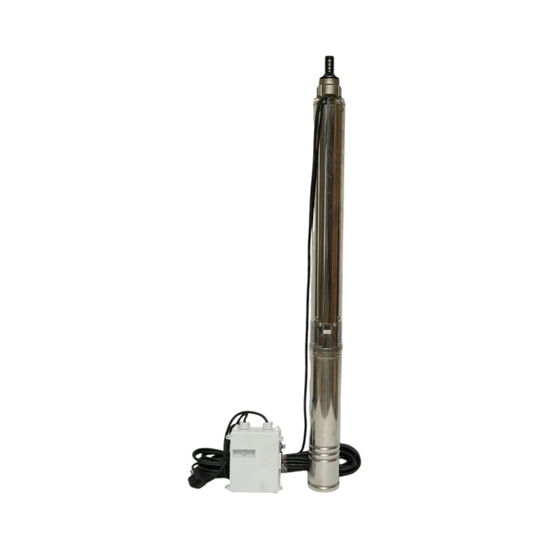 Pompa sommersa per acqua in acciaio inox, 2,2 kW, 220 V, Ø100 mm, portata 6 m³/h, prevalenza 105 m, 15 giranti in ceramica, raffreddamento a olio, quadro di controllo K90QJD2-105/15-2.2 Breckner Germany
