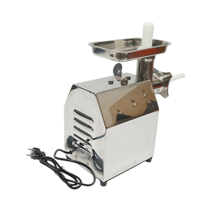 Tritacarne elettrico in acciaio inox + acciaio 1200W, 220V, capacità 100 kg/h, adattatore per salsicce, 1 piastra e 1 coltello inclusi – 340 × 185 × 365 mm