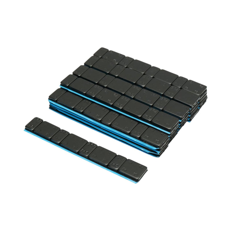 Pesi adesivi neri per equilibratura ruote (Fe), 60 g (4 x 5 g + 4 x 10 g), 100 strisce/scatola