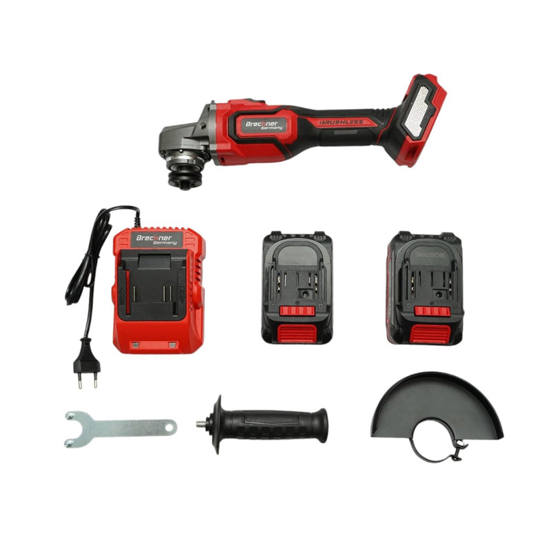Smerigliatrice angolare da 1000 W con due batterie agli ioni di litio da 21 V e 4 Ah, disco da 125 mm, motore brushless, freno elettrico e 3 velocità (5000/7000/9500 giri/min) Breckner Germany