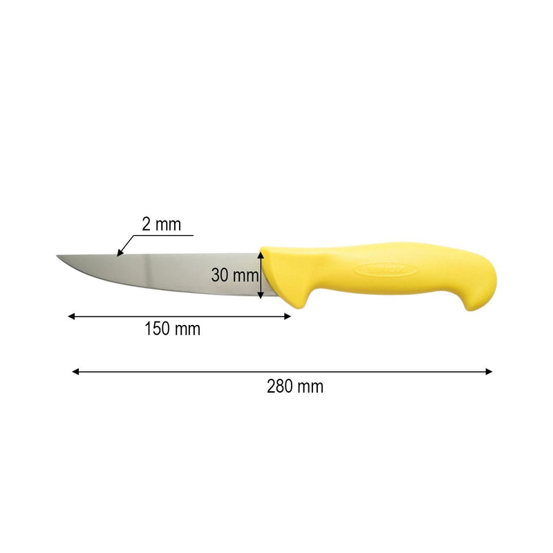 Coltello professionale da macelleria e macellazione da 15 cm, lama in acciaio 5Cr15MoV, manico in nylon giallo. Breckner Germany