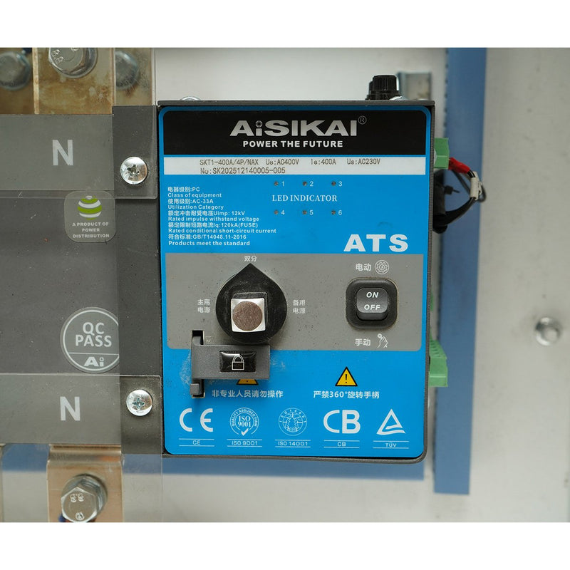 Commutatore di trasferimento automatico (ATS) 400 A, 400 V, 4 poli per generatore elettrico da 225 kVA