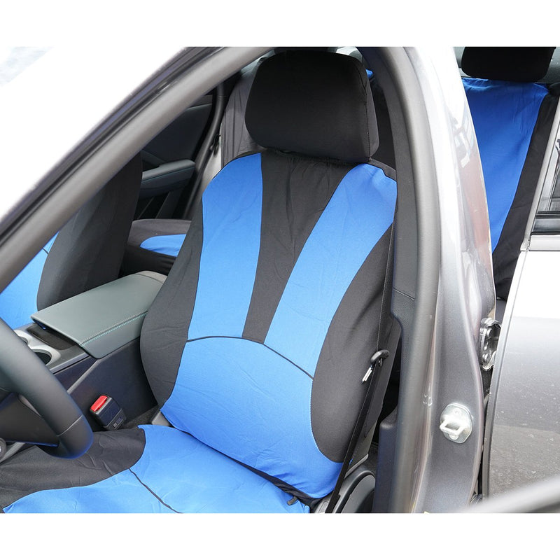 Set coprisedili auto universali blu-nero, materiale tessile 8 pezzi