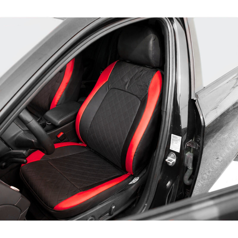 Set coprisedili auto universali Diamond nero-rosso, pelle ecologica trapuntata 9 pezzi
