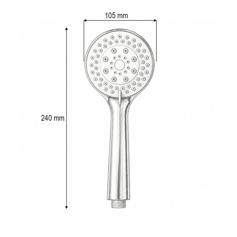 Doccetta rotonda per bagno, 5 funzioni, cromo lucido, plastica, 105x240 mm