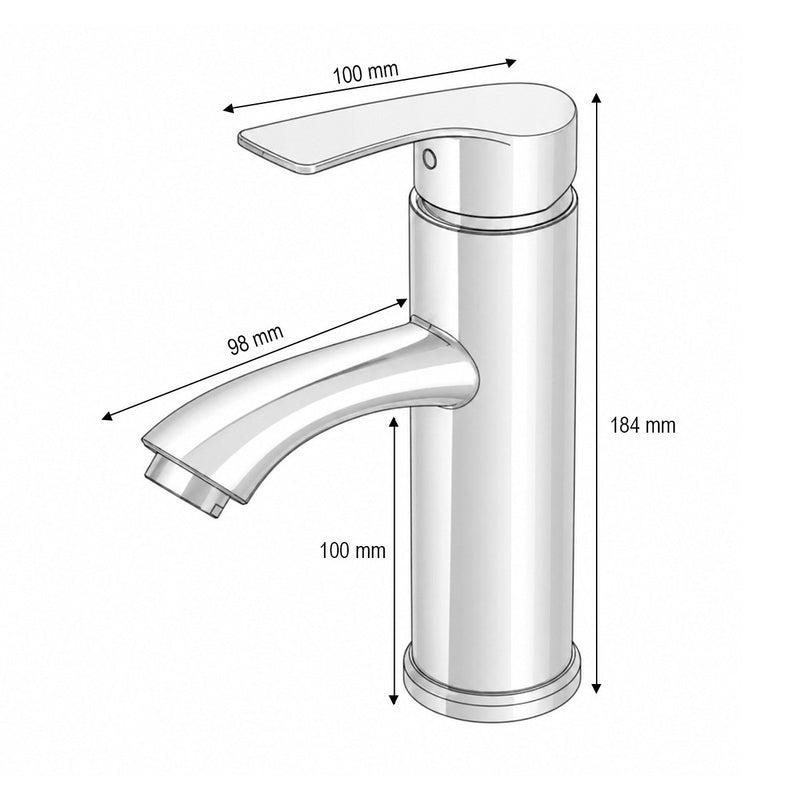Miscelatore alto e rotondo per lavabo, monocomando, finitura cromata lucida, acciaio inossidabile, flessibili inclusi