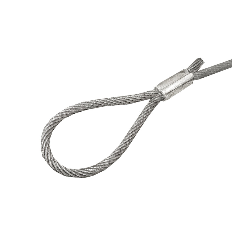 Cavo in acciaio per verricello, spessore 20 mm e lunghezza 4 m, dotato di anelli per traino o sollevamento.